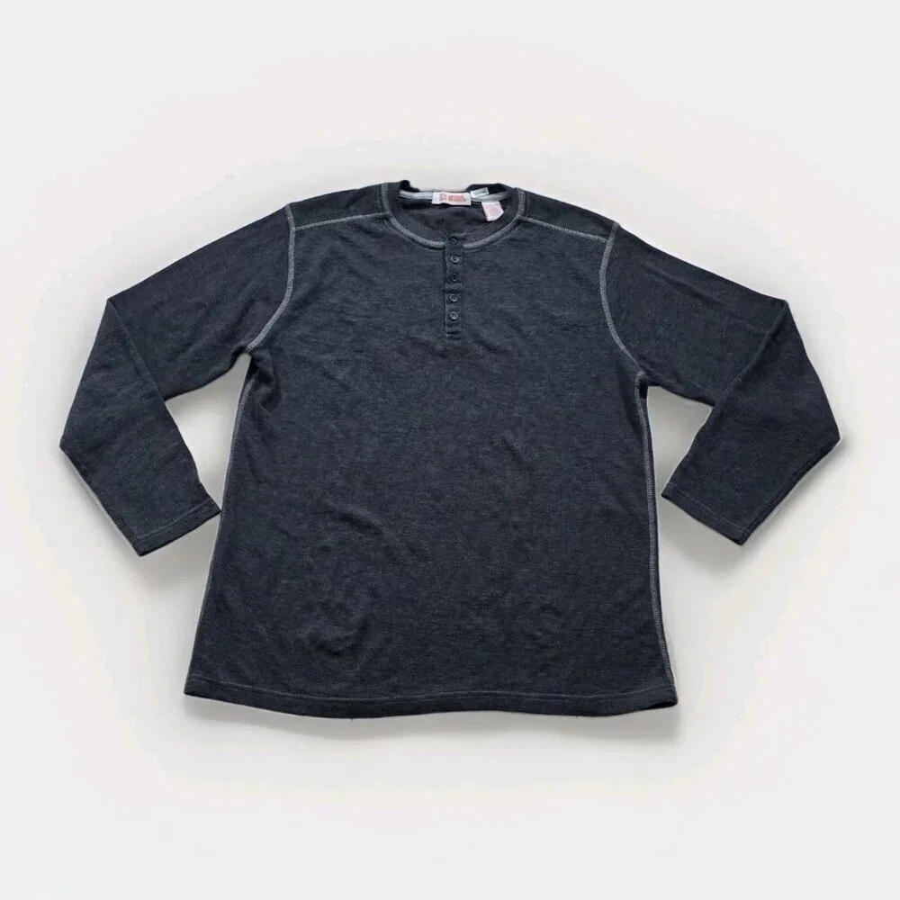 Michael Brandon Henley Men L Gray Cotton Blend Texture LS Casual Cottage Classic